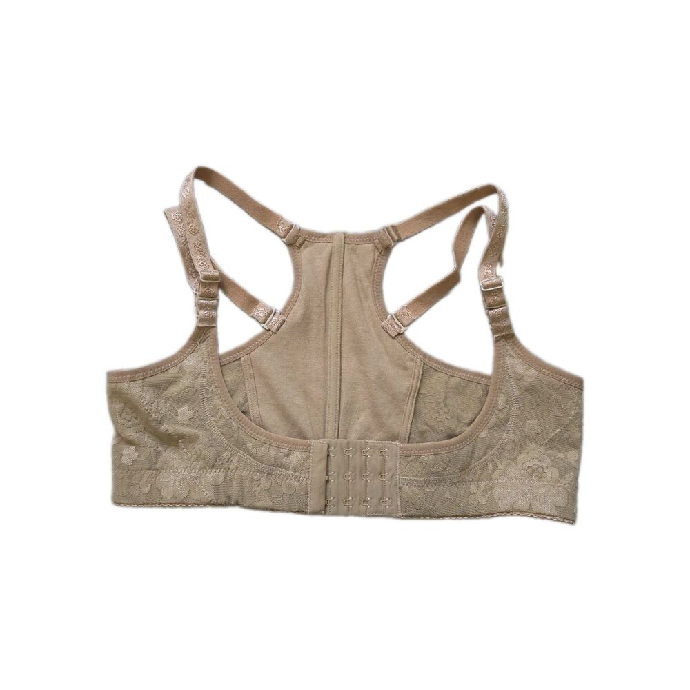 Chic Shaper Nude Floral Lace Racerback Front Closure Bra Size M (36-38) EUC